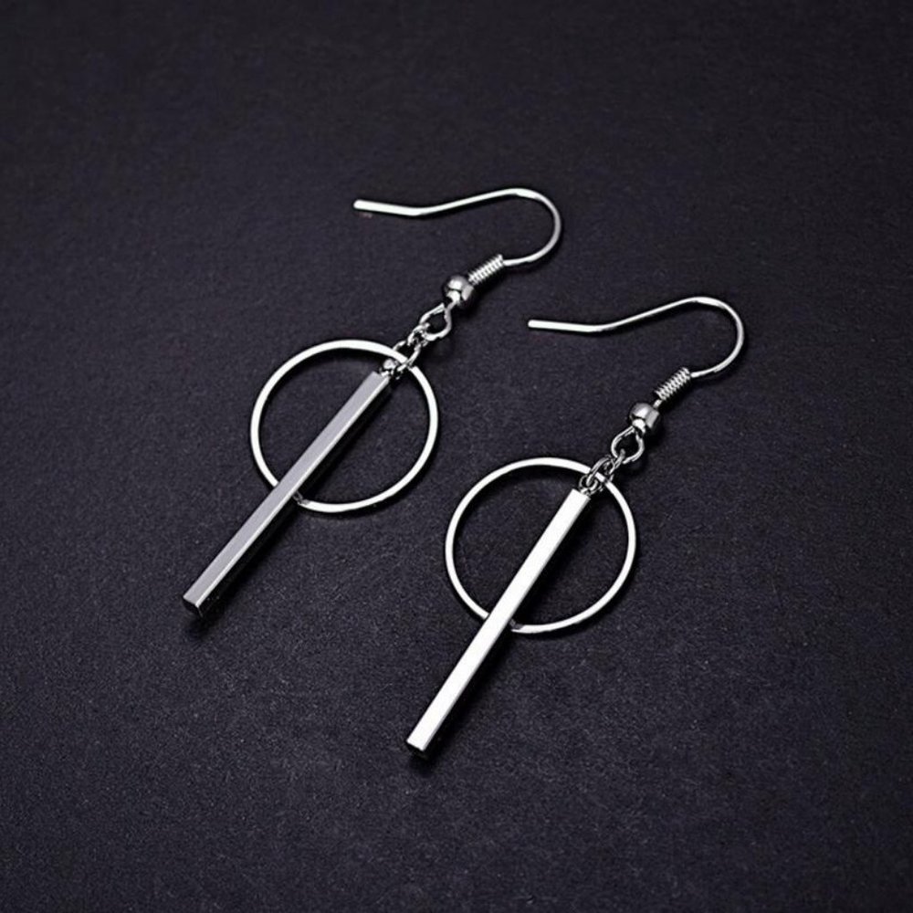 NEW 925 Sterling Silver Bar Circle Earrings